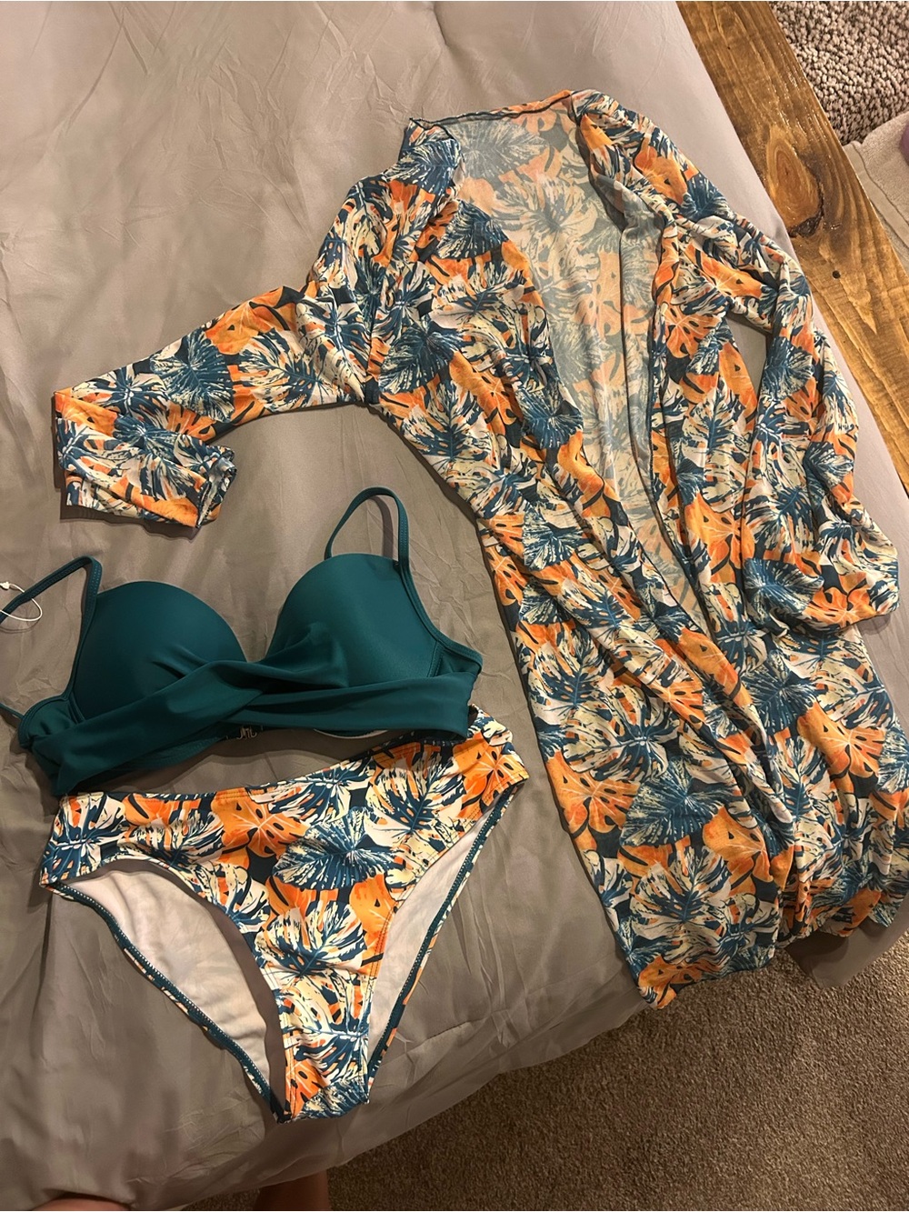 Teal & Tropical Floral Three-Piece Women's Swim Set